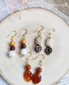 3ペアセット　ビーズダングルピアス 夏アクセサリー　まとめ売り　ボヘミアン