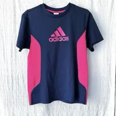 adidas キッズ スポーツTシャツ ネイビー×ピンク Mサイズのサムネイル