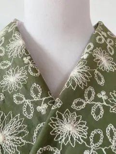 半襟　4027 オリーブグリーン ステッチ刺繍　ジグザグ 着物　浴衣