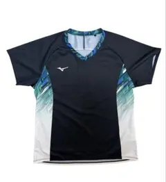 Mizuno Vネック レディース　テニスTシャツ Lサイズ 黒/青/緑