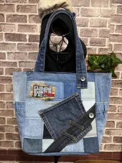 No.1411ハンドメイド☆トートバッグ2点ブランケット☆デニムリメイク