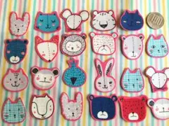 布シール　ハンドメイド　手描き風　カラフルな動物たち