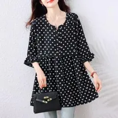 大きいサイズ Tシャツ シフォン オシャレ ドット柄 ゆったり エレガント