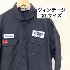 【ヴィンテージ】USAワークシャツ　ネイビー XLサイズ　ワッペンあり　長袖