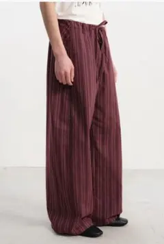 JCAESARPANTSストライプ柄タック入りドローストリングロングパンツ夏向けのサムネイル
