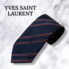 【極美品】YSL イヴサンローラン ネクタイ ストライプ柄 ネイビー ビジネス