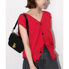SLOBE IENA 配色ボタンVネックニットベスト 赤 フリー 美品 春夏
