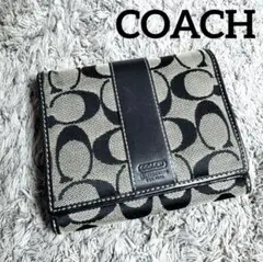 COACH コーチ 二つ折り財布 フラップ式 シグネチャー柄 ブラック