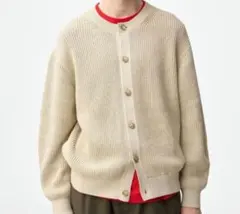 目黒蓮着用　GU リリヤーンクルーネックカーディガン　ベージュ　S