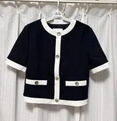 新品未使用！zara ノーカラージャケット　ネイビー　　Mサイズ　半袖