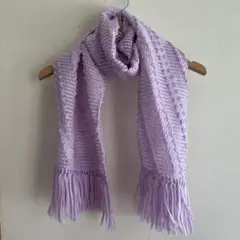 ライトパープル ニットとレースの マフラー ストール