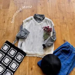 タグ付き未使用品＊サマンサモスモス＊ギンガムチェック柄 長袖ブラウス 黒×白