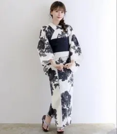 新品未使用タグつき 浴衣 TEIJINカルキュロ フリーサイズ ホワイト系