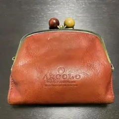 ［中古］Arcoloオレンジ 革財布　ガマ口