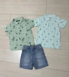 パームツリー柄シャツ2枚とデニムパンツセット