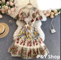 春夏コーデ❤️レディース　ラウンドネック　ロング丈ワンピース　半袖　エレガント