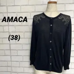 AMACA アマカ　花柄カットワーク　カーディガン　薄手　38号　黒　ブラックのサムネイル