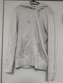 フルジップパーカー ライトグレーホワイト フード付き カジュアル