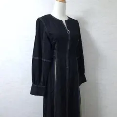 CPCM 着映え ​サイドプリーツ デニム ロングワンピース ブラック 送のサムネイル