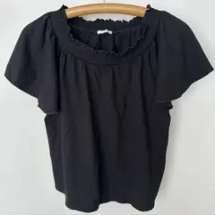 GU フリル付き黒半袖トップス S
