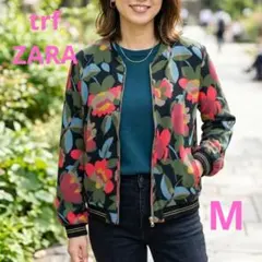 希少✨ZARA trf 花柄ボタニカル総柄ブルゾン M ノーカラー ジャケットのサムネイル