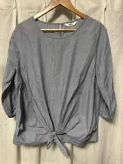 ストライプ 七分袖ブラウス LL