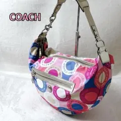 美品 COACH ワンショルダー マルチカラー ピンク ブルー ホーボー コーチのサムネイル