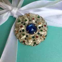 ブローチ ヴィンテージ 葉っぱモチーフ ブルー