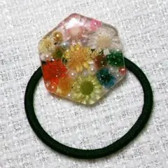 ハンドメイド ヘアゴム レジンドライフラワー オレンジ リボン 花束
