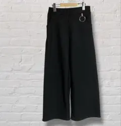 美品 ワイドパンツ ブラック 黒 ウエストゴム 裏起毛 暖かい フリーサイズ