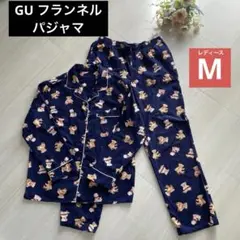 usedベア ネイビー M【フランネルパジャマ 】（長袖）上下セット GU クマ