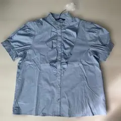 新品ZARA フリル付き半袖シャツ ライトブルーS