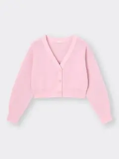 GU ウォッシャブルクロップドカーディガン ピンク