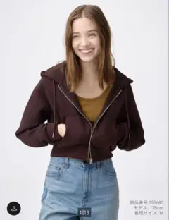 GU パフスウェットフルジップパーカー　ブラウン