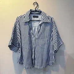 zara リネン混　ストライプシャツ　M