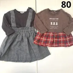 まとめ売り ベビー服 西松屋 女の子 長袖 ワンピース チェック柄 秋服 80