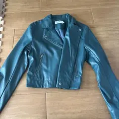 グリーン レザー ライダースジャケット