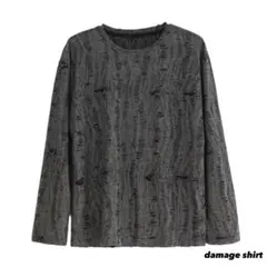 ロンT 長袖　グレー　Y2k グランジ ダメージ　Y2k damage