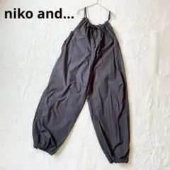 ニコアンド ギャザー ミリタリー サロペット ワイドパンツ 裾ゴム バルーン