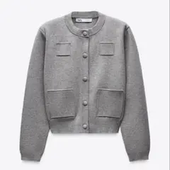 ZARA プレーンニットジャケットショルダーパッド付き　グレー