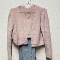 【美品・訳あり】miss sumey ピンクファーカーディガン