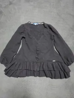 最終価格　４８０　バーバリーブルーレーベル　 黒 フリル Vネック カーディガン