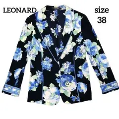 LEONARD ネイビー 花柄 テーラードジャケット カンカン LEONARD レオナール カンカン素材 花柄 テーラードジャケット 42