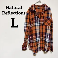 美品◆Natural Reflections 【L】オレンジチェック 長袖シャツ