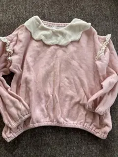 ビケットクラブフリル付き襟のピンク長袖裏起毛カットソー