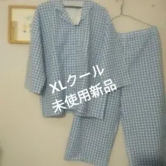 未使用新品】クールXLさらさらサッカー地チェック柄長め半袖パジャマのサムネイル