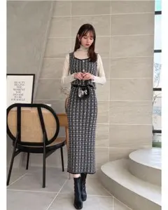 ビスチェXタイトスカートツイードニットセットアップ