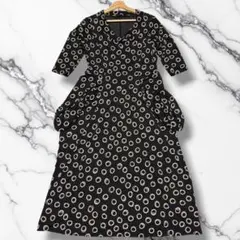 未使用級 ヒロココシノ ロングワンピース 花柄 グレー×イエロー 総柄