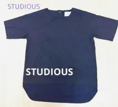 STUDIOUS ネイビー 半袖シャツ Uネック 上質ウールS 美品のサムネイル
