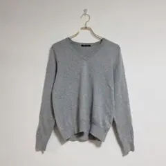 【イング】グレー Vネック ニット セーター 長袖 メンズ レディース M